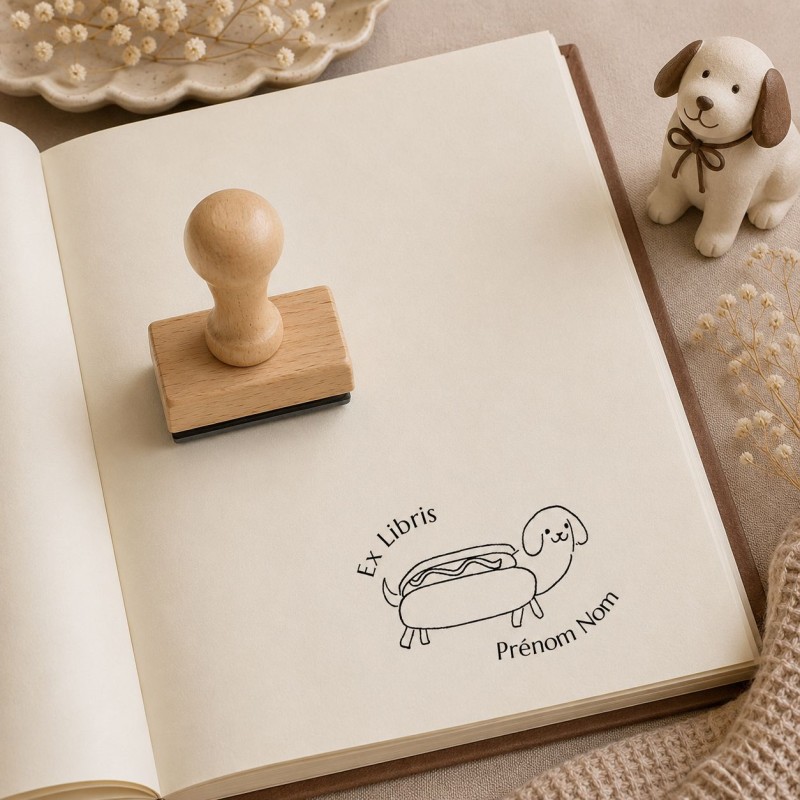 Ex-libris Hot Dog | Tampon personnalisé chien