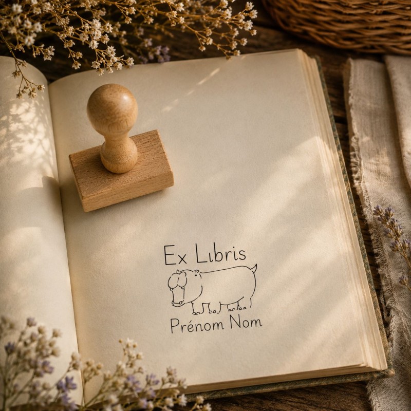 Ex-libris Hippopotame | Tampon personnalisé animaux