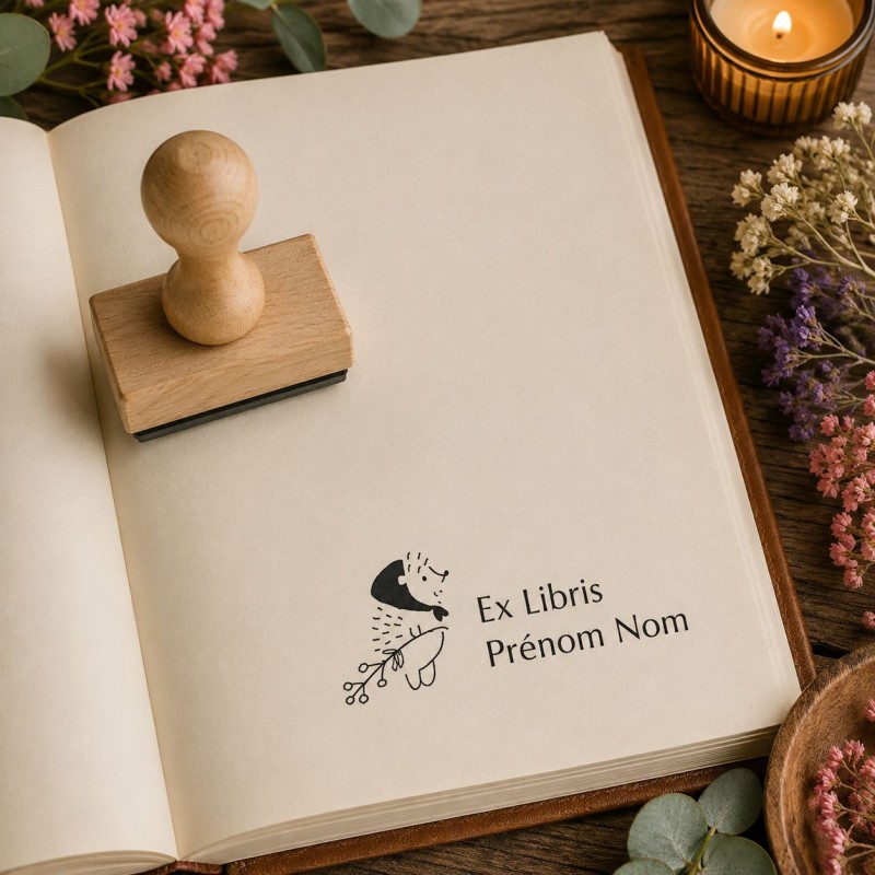 Ex-libris Hérisson | Tampon personnalisé pour livres